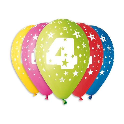 Balónky potisk čísla '4' - 5ks v bal. 30cm